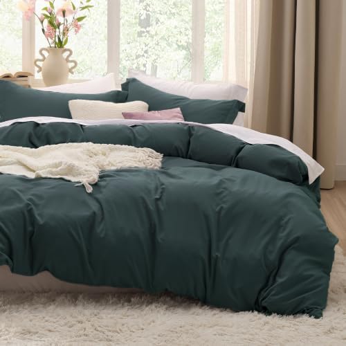 Bedsure Prewashed Duvet Cover King, Cotton-Like Bedding Set, Forest Green