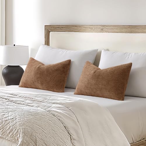MIULEE Dercorative Lumbar Throw Pillow Covers 12x20 in Golden Brown 2 Pack
