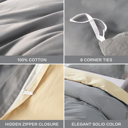 SAPHREAS Grey Duvet Cover Full Size 3 Pieces Extra Soft Cotton Bedding Set for Kids & Adults, Includes 1 Duvet Cover 80"x90" with Zipper Closure & 2 Pillow Shams, Comforter Not Included