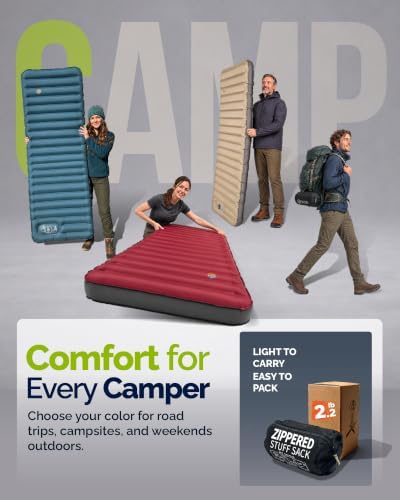 ZOOOBELIVES Inflatable Sleeping Pad for Camping with Built-in Foot Pump, 4 Inches Thick and 27 Inches Wide, Stable Edge Design, Compact for Backpacking, Hiking and Car Camping, Airlive2000SE