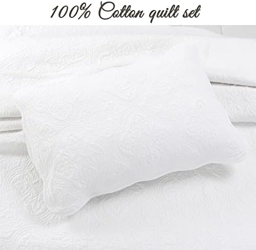 Cozy Line Home Fashions 100% Cotton Victorian Medallion Solid White Matelasse Embossed Bedding Quilt Set, Reversible Lightweight Bedspread, Coverlet for All Season (Blantyre - White, Queen - 3 piece)