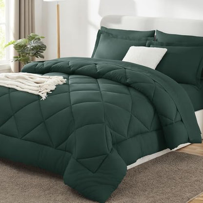 CozyLux Full Comforter Set 82"x86" Forest Green - 7 Piece Bed in a Bag