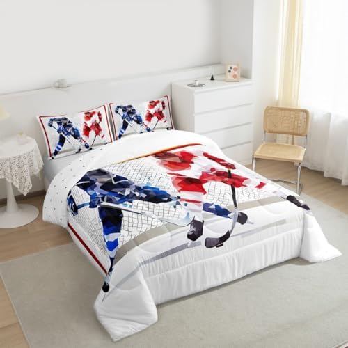 Erosebridal Hockey Bedding Comforter Sets 2pcs for Kids Boys Teens Ice Hockey Sports Bedding Comforters & Sets Twin 3D Hockey Ball Decor Duvet Soft Breathable Quilt with 1 Pillowcase White Room Decor