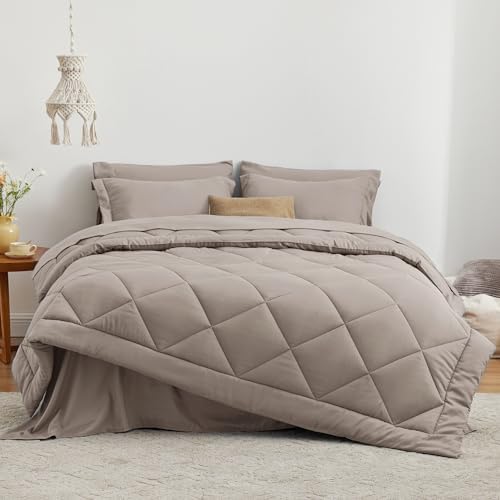 Love's cabin Oversized Queen Comforter Set, 7 Pieces Bed in a Bag, All Season Bedding Sets with 1 Comforter, 1 Flat Sheet, 1 Fitted Sheet, 2 Pillowcase and 2 Pillow Sham, Burlwood
