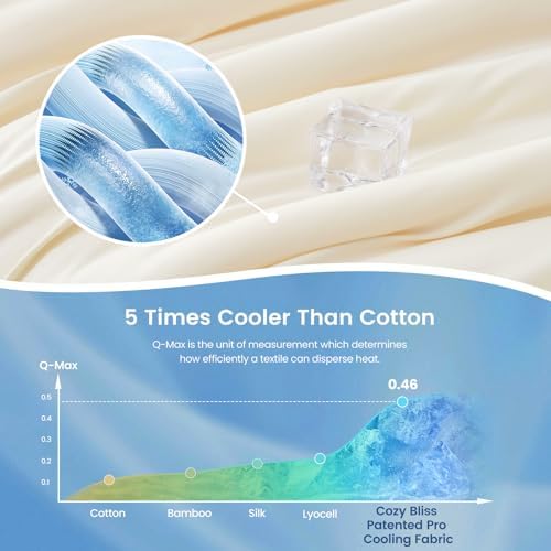 Cozy Bliss Cooling Comforter Queen Size x Sorona® Viscose Natural Fiber, Reversible Silky Smooth Cooling Blanket with Q-Max＞0.45 for Hot Sleepers & Night Sweats, Ivory White, 90"x90"