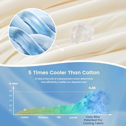 Cozy Bliss Cooling Comforter Queen Size x Sorona® Viscose Natural Fiber, Reversible Silky Smooth Cooling Blanket with Q-Max＞0.45 for Hot Sleepers & Night Sweats, Ivory White, 90"x90"