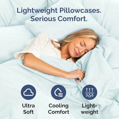 Body Pillow Cases Set of 2 - Ultra Soft Cozy Pillowcase Covers - Ice Blue