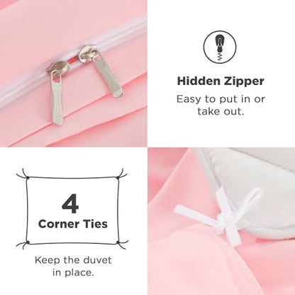 Andency Pink Ruffle Duvet Cover Full, Shabby Chic Farmhouse Bedding Set