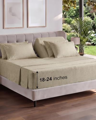 Extra Deep Flex Top Split Head King Sheet Set - 6pc Comfy - Heathered Beige