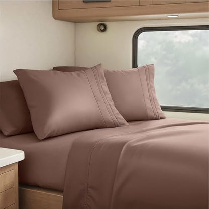 Clara Clark RV Queen Sheets, 6 Piece RV Sheets Set - Hotel Luxury Sheets for RV Bunks, Super Soft Bedding Set, Short Queen,Chocolate Brown