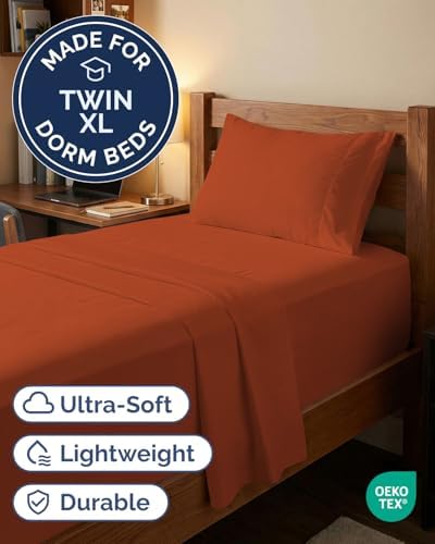 Extra Deep Twin XL Sheet Set - 3 Piece College Dorm Room - Terracotta