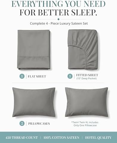 450TC 100% Cotton Cal King Sheet Set - Silky Smooth Sateen Weave, Paloma