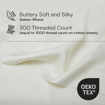 Sijo AiryWeight Tencel Sheet Set, 100% Lyocell Derived from Eucalyptus, Buttery Soft, Architectural Digest Best Cooling Sheets Winner - 4pc - 2 Pillowcases 1 Fitted 1 Top (Ivory, Queen)