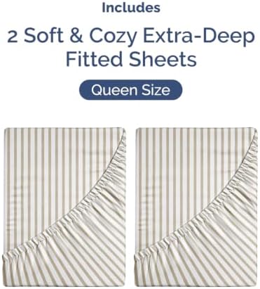 CGK Linens 2 Pack Extra Deep Queen Fitted Sheets - Beige Stripes