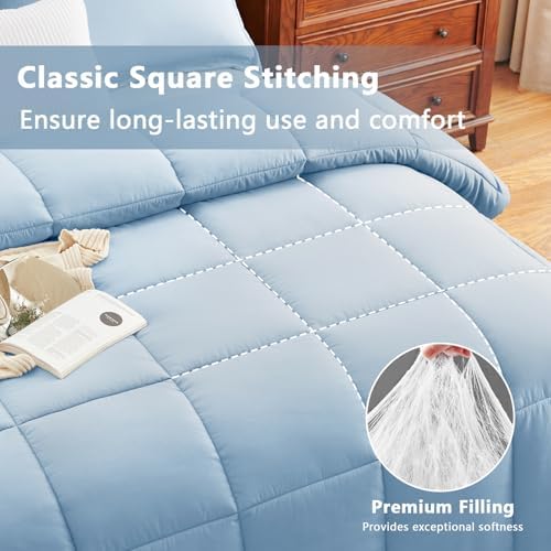 CozyLux Oversized King Comforter Set, 3-Piece Box-Stitched, Baby Blue