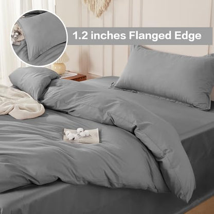 SAPHREAS 100% Washed Cotton Duvet Cover Twin Size Set, Linen Like Comforter Cover with Zipper Closure & Corner Ties (No Comforter), 68x90 Grey