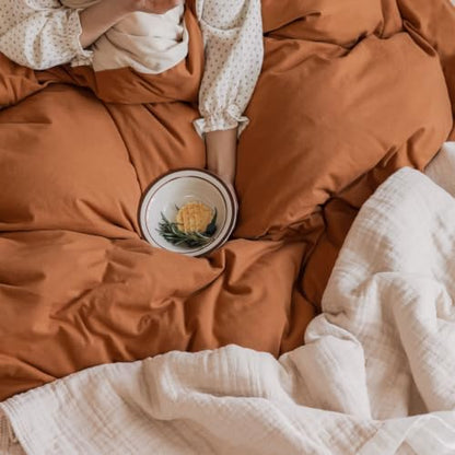 LifeTB Jersey Knit Cotton Duvet Cover Set Queen Terracotta & Cream Beige