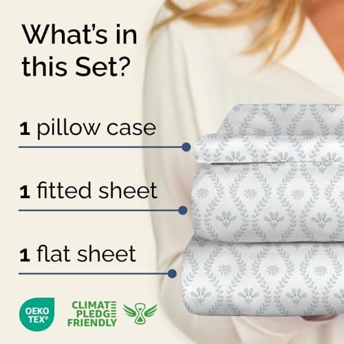 Twin 3 Piece Floral Sheet Set - Soft, Breathable & Cooling - Grey Damask