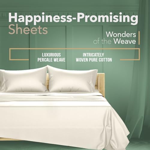 TEXAS LINEN CO. 100% Organic Cotton Sheets Full Size - 4 PC Organic Cotton Percale Sheets Full Set (Ivory) Soft, Cooling & Breathable Bedsheets, 16" Deep Pocket Hotel Bedding | GOTS Certified