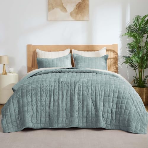 BEDELITE Velvet Quilt Set Queen Size, Luxury Velvet Comforter Bedding