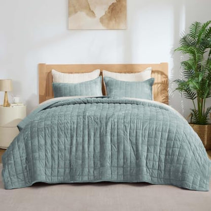 BEDELITE Velvet Quilt Set Queen Size, Luxury Velvet Comforter Bedding