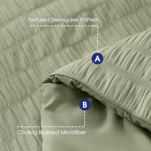 FreshCulture Comforter Set Seersucker 5 Pieces, All Season Bedding Set Twin XL, Bed in a Bag Comforter Set with Comforter, Flat Sheet, Fitted Sheet, Pillowcase and Pillow Sham, Sage
