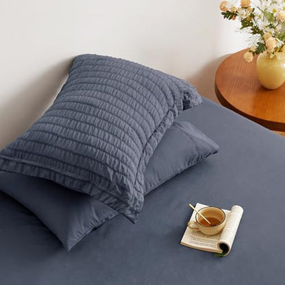 Love's cabin Seersucker Navy Blue Twin XL Comforter Set