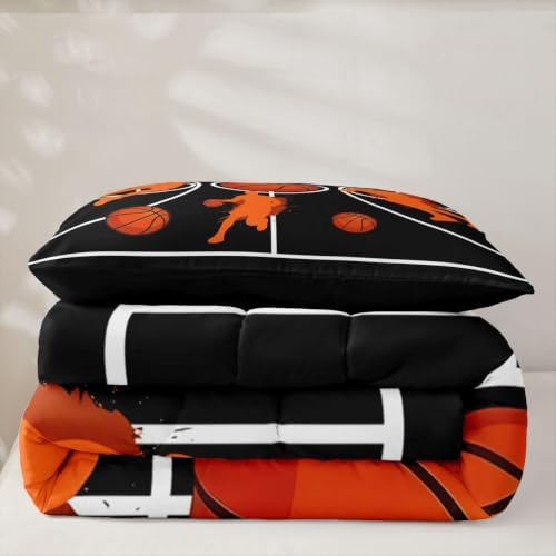 Basketball Court Comforter Set Toddler Size,Ball Sport Games Theme Bedding Sets 2Pcs for Kids Girls Boys Room Decor,Basketball Hoop Sports Quilted Duvet Geometric Lines Down Comforter,1 Pillowcase