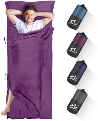 Sleeping Bag Liner, Updated Adult Sleep Sack & Travel Sheets with Foot Zipper, Lightweight and Portable Camping Sleeping Bag Liners - Ideal for Backpacking, Hostels and Camping
