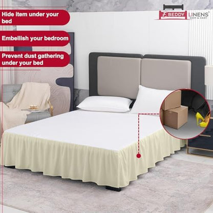 eBeddy Linens Dust Ruffle Bed Skirt Full 16 Inch Drop – Split Corner Platform Style, 100% Microfiber, Ivory Solid, Tailored Fit, Wrinkle-Resistant, Hidden Storage, Hotel Luxury