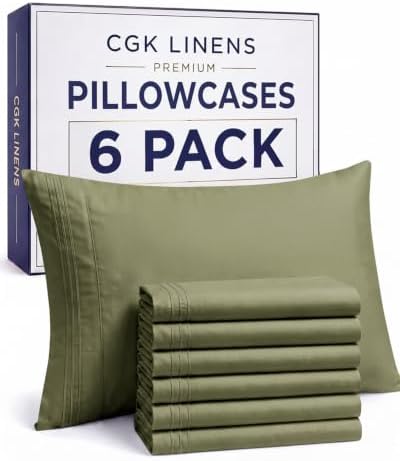 King Pillow Cases Set of 6 - Ultra Soft Pillowcase Covers - Sage Green
