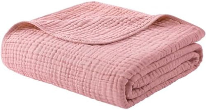 Yoofoss Muslin Blanket 100% Organic Cotton Throw Large 50" x 60" for Bed Couch Summer Gauze Blanket for Adults Lightweight and Breathable Bean Paste