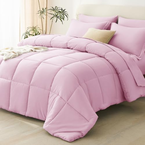 CozyLux Queen Comforter Set, 7-Piece Bed in a Bag, Light Pink