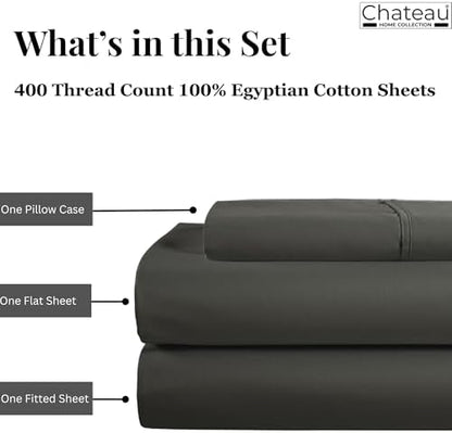 Twin Sheet Set, 400 Thread Count Cotton Sheet & Pillowcase Sets - Charcoal