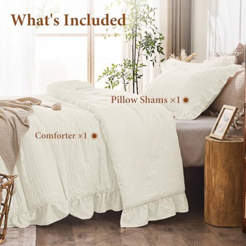 JOLLYVOGUE Cream Twin/Twin XL Comforter Set, 2pcs Seersucker Bed Set