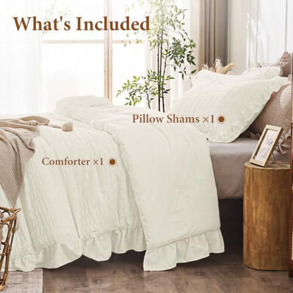 JOLLYVOGUE Cream Twin/Twin XL Comforter Set, 2pcs Seersucker Bed Set