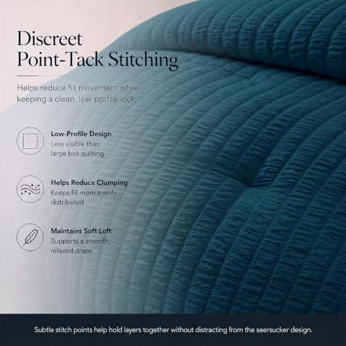 CozyLux Full Size Comforter Set 7 Pieces Lyons Blue Seersucker Bed in a Bag