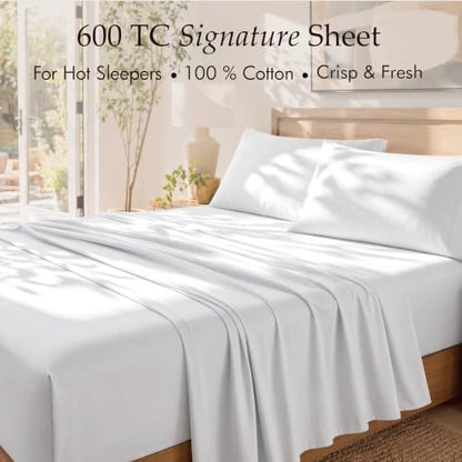 Threadmill 600 Thread Count Cotton Full Sheet Set, Sateen, White, 4-Piece