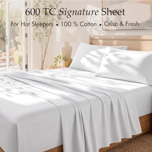 Threadmill 600 Thread Count Cotton King Sheet Set, Sateen, White, 4-Piece