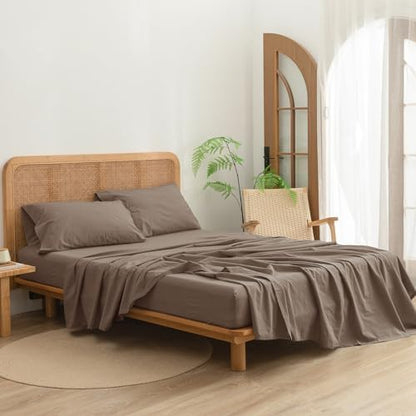 BESTOUCH Full Washed Cotton Linen Feel Sheet Set 4 Pcs Pine Bark Brown