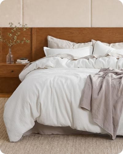 Bedsure PureWoven 100% Cotton Waffle Duvet Cover Set, 2 Pieces, Twin, White