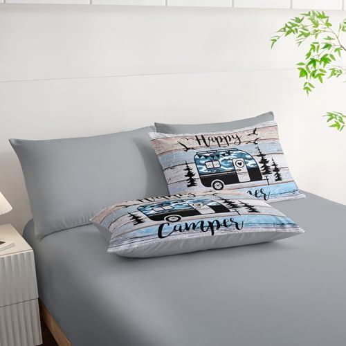 HOSIMA 7Pcs Happy Camping Twin Comforter with Sheet Set for Room Decor.