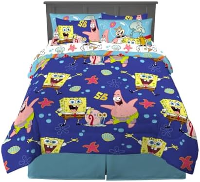Spongebob Squarepants Kids Bedding Super Soft & Cozy Reversible Microfiber Comforter and Sheet Set with Sham, 7 Piece Queen Size, (Officially Licensed Product) By Franco