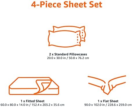 Amazon Basics Soft, Comfortable Queen Size Bed Sheets, Deluxe Microfiber, 4-Piece, Bright White Striped Temp (Pack of 2)