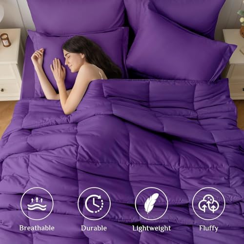 JOLLYVOGUE Twin Comforter Set, Ultra-Soft Bed in a Bag Twin Size 5 Pieces, Oeko-TEX Certified Bedding Set with Down Alternative Comforter, Sheets, Pillowcases & Shams, Purple