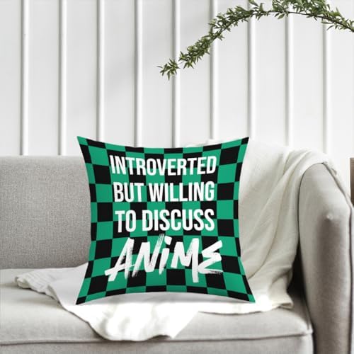 Anime Decor, Introverted But Willing to Discuss Anime Room Decorative Throw Pillow Covers, Girls Anime Gifts Anime Lovers for Home Living Room Girl Women Bedroom Decoration Gifts Black