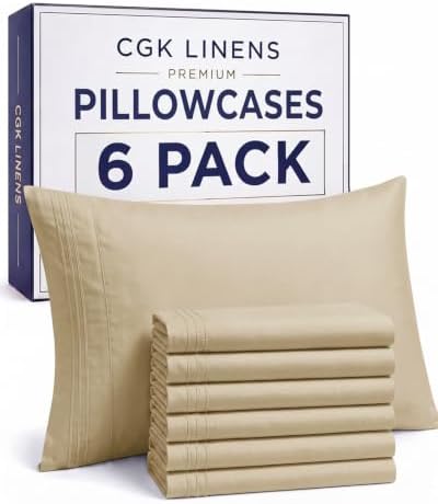 Queen Pillow Cases Set of 6 - Ultra Soft Cozy Pillowcase Covers - Beige