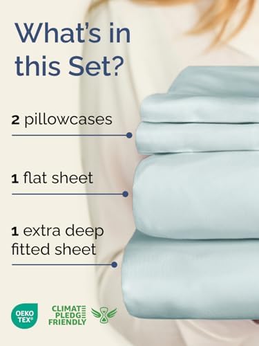 Extra Deep Cal King Sheet Set - 4 Piece Breathable & Cooling - Ice Blue