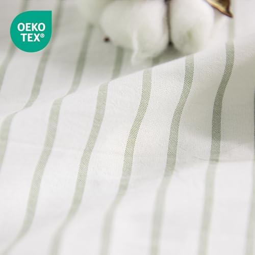 NEXHOME PRO Striped Duvet Cover Oversized King,100% Washed Cotton Bedding Set,Textured Linen Feel,Breathable,Organic,3 Piece(Green Stripes 120x98)