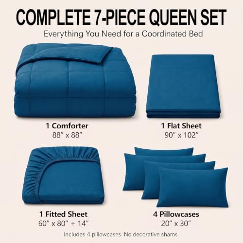 CozyLux Queen Comforter Set Teal - 7 Pieces Bed in a Bag